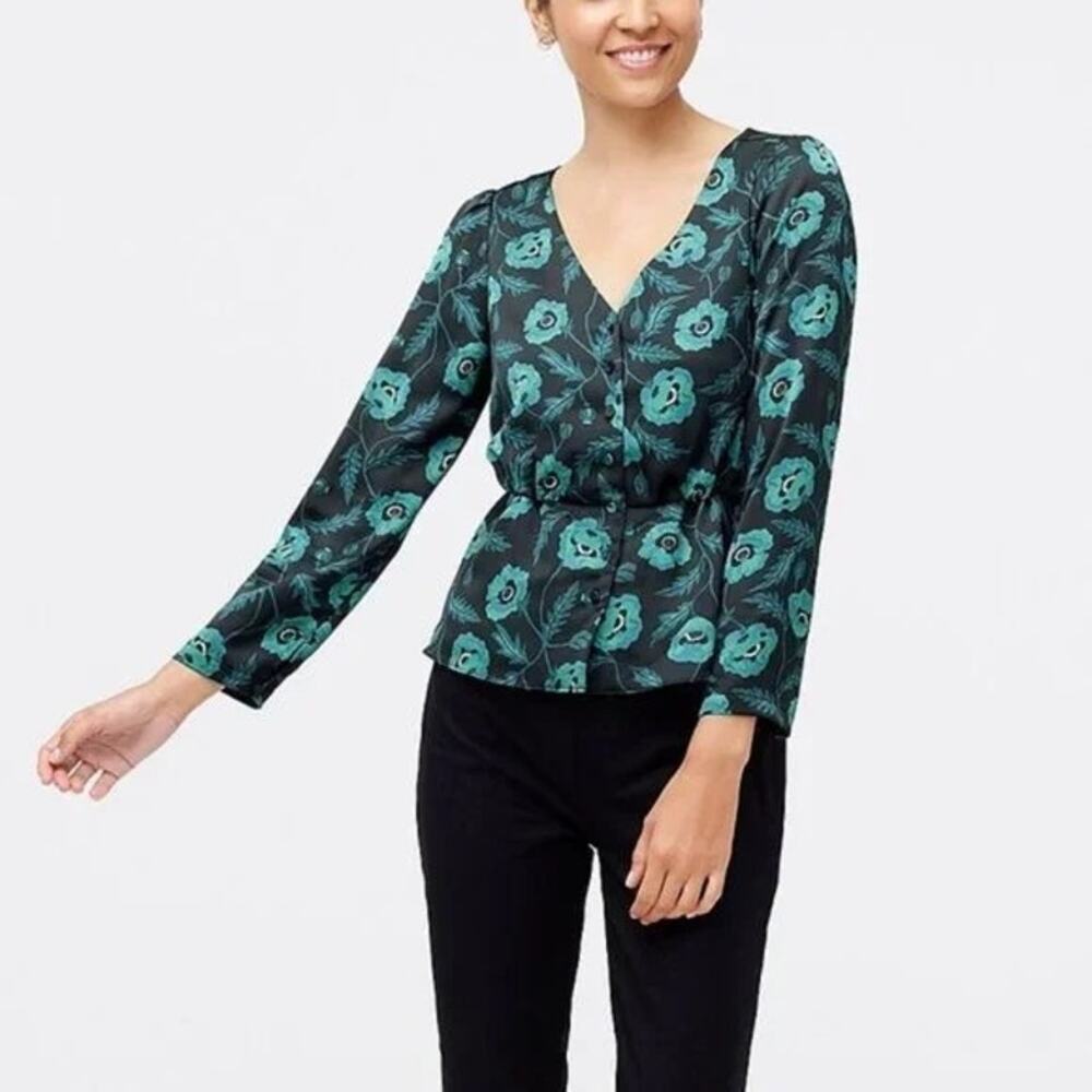 J. Crew Satin Crepe Poppy Print Top
